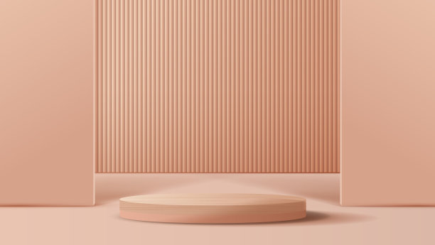 化妆品棕色背景和优质平台展示产品介绍品牌和包装介绍。工作室阶段与阴影的树叶背景。矢量设计图片下载