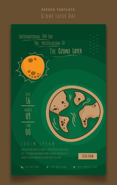 绿色背景的保护臭氧层国际日海报模板图片下载