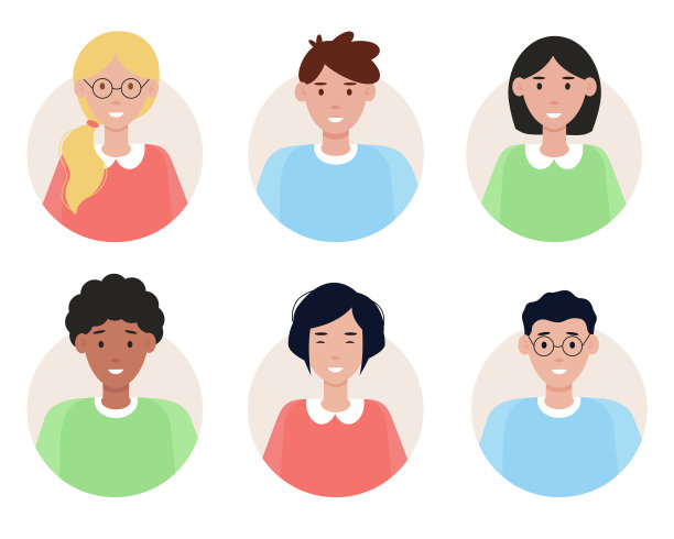 一组不同年轻人的化身图片下载