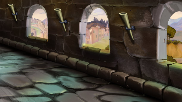 中世纪城堡中的石廊图片下载