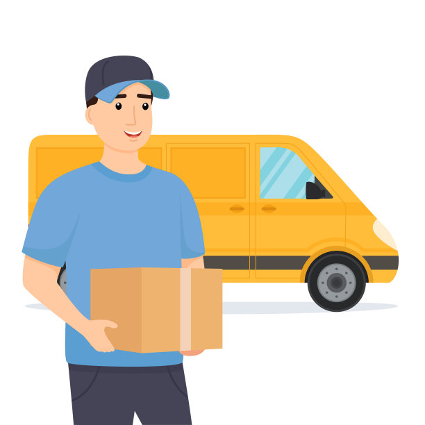 快递员穿着制服，拿着快递箱图片下载