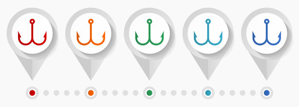 钓鱼钩概念矢量图标，信息图表模板易于编辑，一套丰富多彩的平面设计指针的网页设计和移动应用程序图片下载