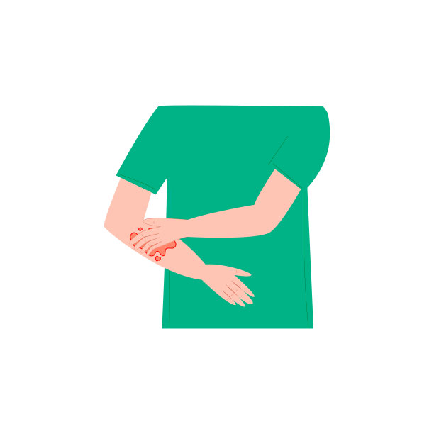 青年男女抓挠手臂。家伙患有强烈的过敏皮肤瘙痒症状在平面设计。皮肤红疹刺激。矢量插图。图片下载