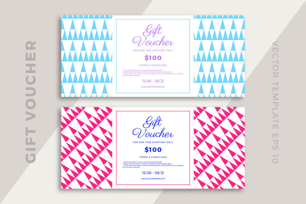 时髦的折扣券或证书模板与艺术几何图案。现代创意礼品卡模型。干净和简单的矢量编辑背景样本文本。EPS10图片下载