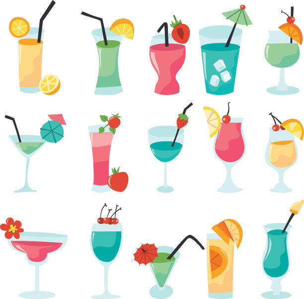 卡通鸡尾酒饮料套装图片下载