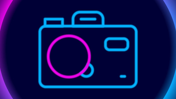 发光的霓虹灯线相机图标孤立上图片下载