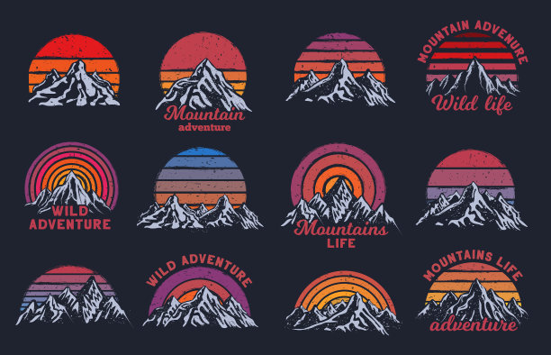 复古的山，夕阳，山峰与上升图片下载