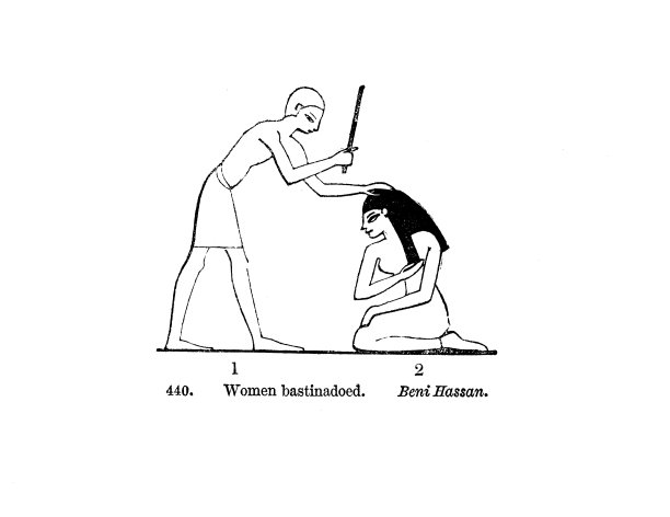 19世纪版画：贝尼·哈桑的埃及女性遭受杖刑，《古埃及人的通俗记述》1854年图片下载