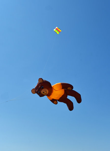 泰迪熊风筝在蓝天下飞行图片下载