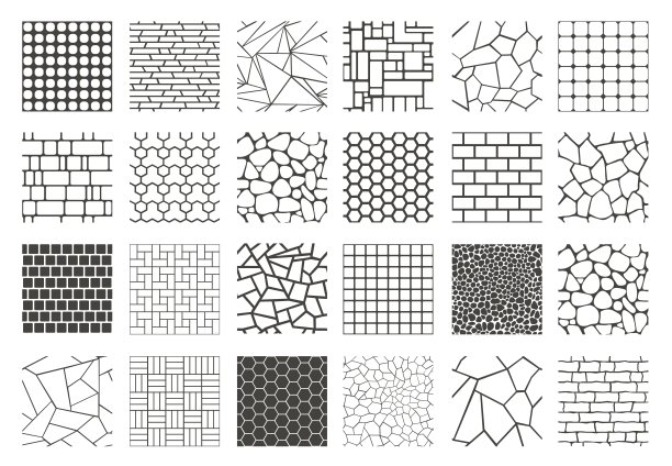 2206. m10.i015.n027.f.c07.610183832鹅卵石纹理。人行道砖和鹅卵石复古装饰图形，石头人行道铺装计划，花园露台黑色小路。向量独立设置图片下载