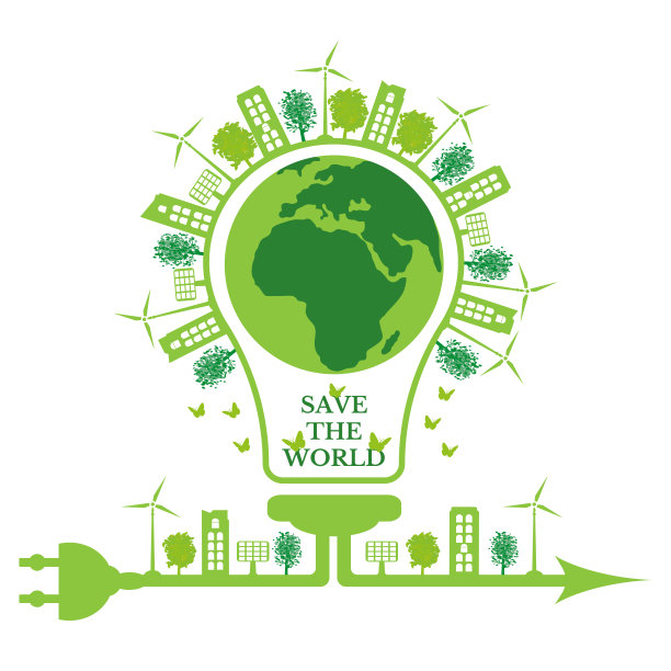 绿色城市、绿色树木和可再生能源的地球概念。行星地球内灯泡。环境保护。地球日。图片下载