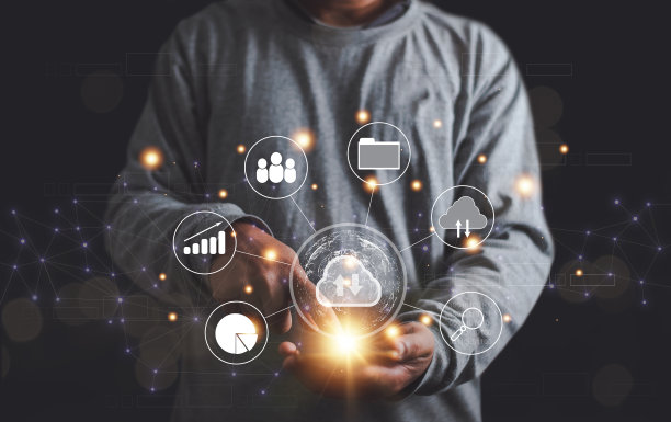 商业互联网连接和数字应用技术，商人使用智能手机连接互联网网络。图片下载