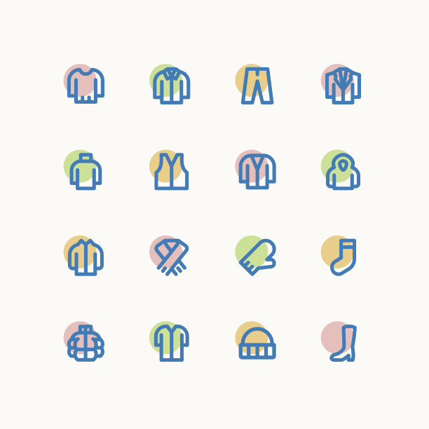 秋冬时装服饰图标集，最小线性矢量图标。图片下载