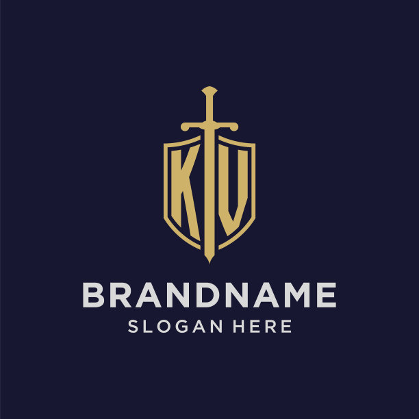 Kv标志的首字母字母与盾和剑图片下载