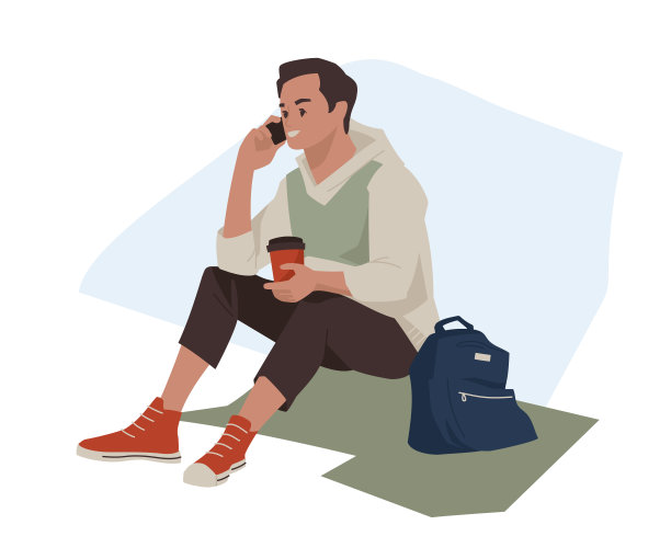 拿电话的那个人。那个学生正坐在草地上打电话。一个男人正在休息，喝着咖啡。图片下载