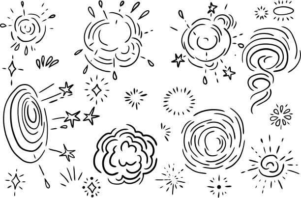 涂鸦素描爆炸，星云，能量积累，发散爆发，恒星爆炸，风漩涡，进入另一个维度。矢量图图片下载