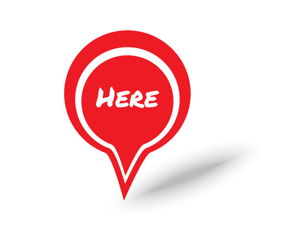 红色标签棒标记与白色标志文本这里和阴影指向下孤立的矢量图片下载