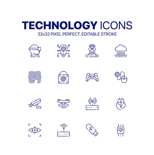 科技图标集合。独特的风格技术剪贴画符号。平创新图标。网络系统矢量线图标图片下载