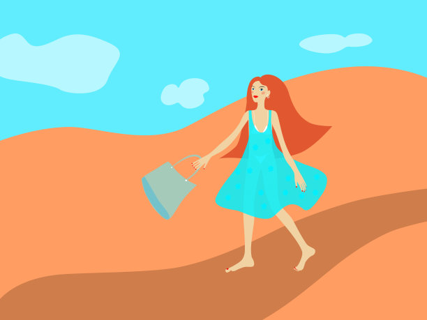 拿着手提袋的暑假沙滩女孩图片下载