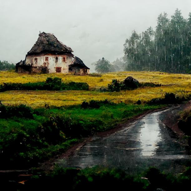 村庄的自然景观在雨天图片下载