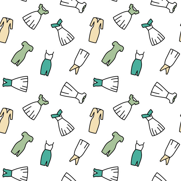 无缝图案与女性服装线条图标。矢量图图片下载