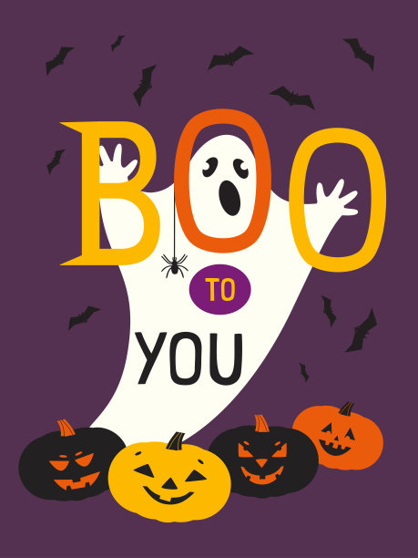 万圣节幽灵可爱鬼Boo脸矢量海报图片下载