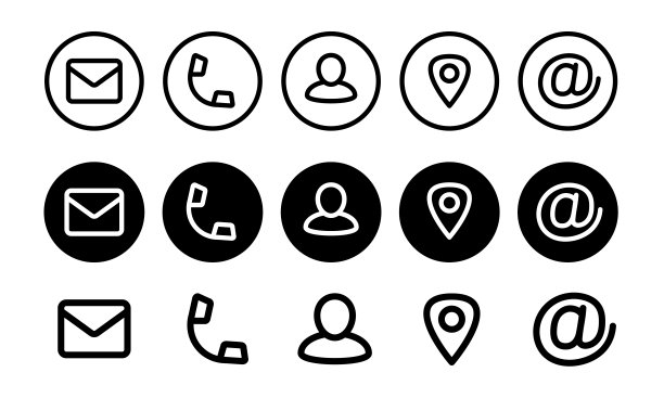 名片图标。联系人图标。电话，用户，信封，地址。网站图标。黑色矢量图标孤立在白色背景上。向量的剪纸艺术。图片下载