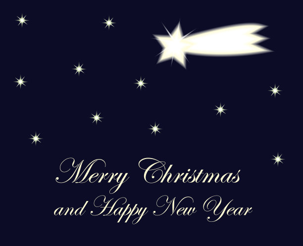 圣诞卡片，彗星和星星在夜空与标志快乐的chri图片下载