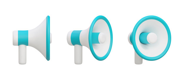 一套3d渲染逼真的扩音器孤立在白色背景。矢量图图片下载