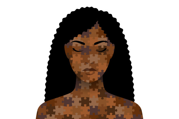 深色皮肤的女人由不同色调的拼图拼装而成图片下载