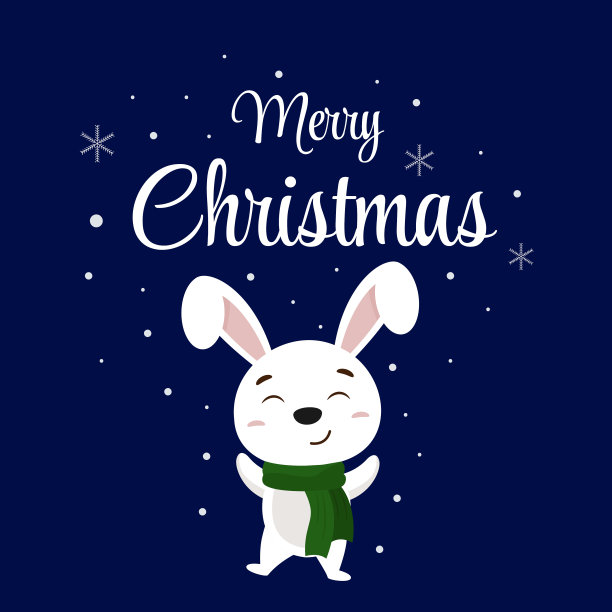 蓝色背景上的兔子。2023年的象征。我想要一张圣诞卡。矢量图图片下载