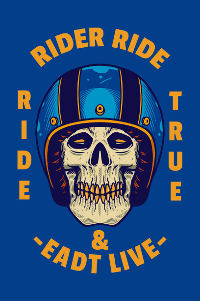 骷髅头戴头盔卡海报矢量插图图片下载