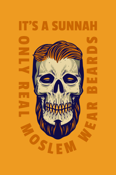 骷髅头戴假发卡海报矢量插图图片下载