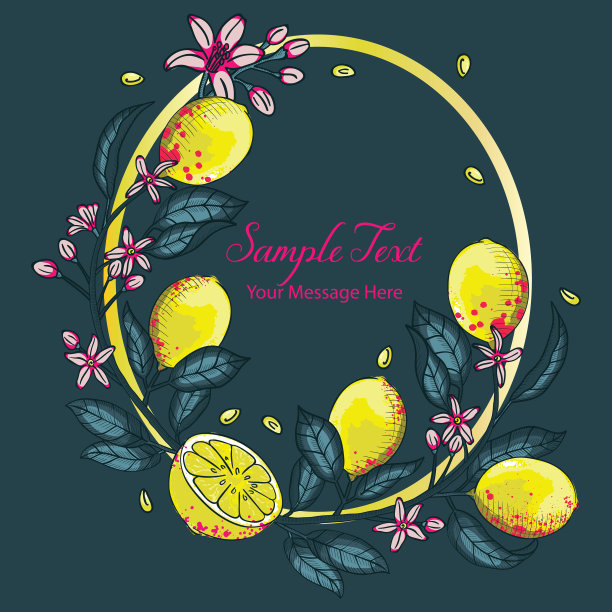 柠檬植物椭圆形框卡背景图片下载