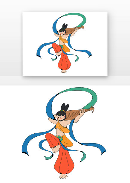 扁平风国潮敦煌飞天现代潮流图片下载