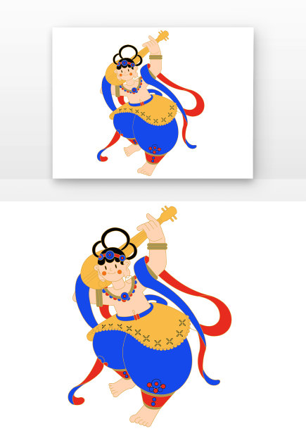 反弹琵琶简约撞色扁平风敦煌飞仙现代潮流图片下载