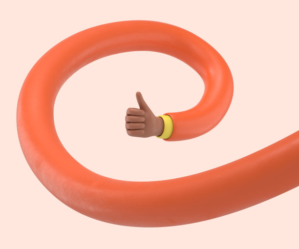 3D插图灵活扭曲的非洲卡通手显示拇指向上的手势。粉色背景上的3D渲染。图片下载