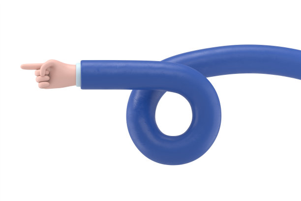 三维插画人体灵活的手臂，弹性卡通人物的手指指向。方向的动作。白底3D渲染。图片下载