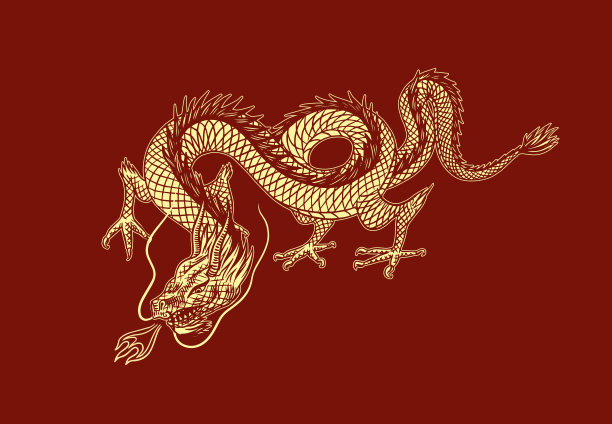 中国龙。神话动物或亚洲传统爬行动物。纹身或标签的符号。刻字手绘线条艺术复古老单色素描，水墨。矢量插图。图片下载