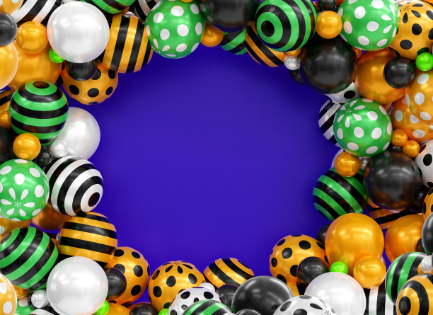 万圣节气球装饰背景，3d渲染图片下载