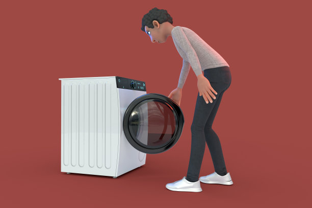 一个年轻人打开洗衣机的门图片下载