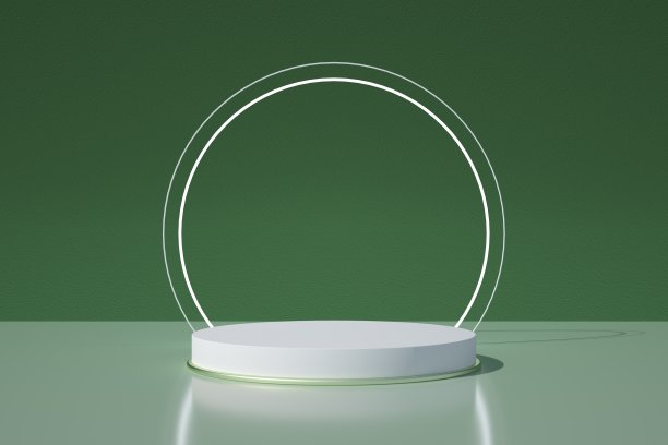 一个浅绿色背景的3D渲染虚拟产品展示平台图片下载