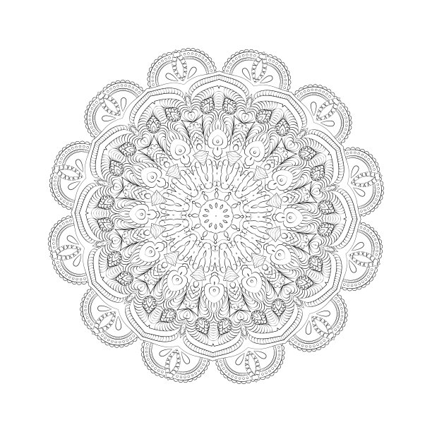 圆形曼荼罗设计着色书页图片下载