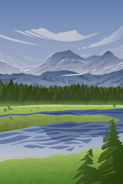 美丽的山，天空，森林和河流图片下载