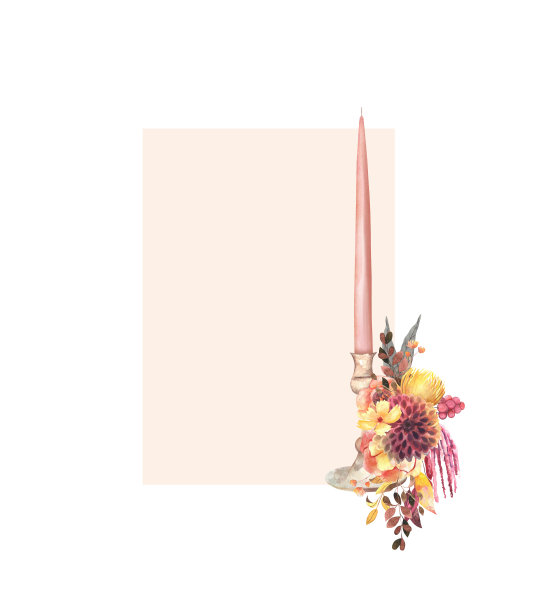 画框由水彩秋花束和时尚蜡烛装饰图片下载