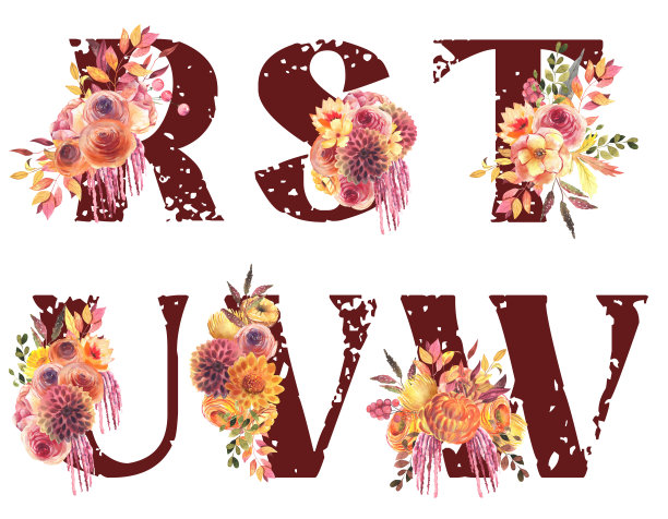 套花字母与秋天的花(大丽花，紫菀，玫瑰，苋菜)，孤立的插图在白色背景，为婚礼的字母，问候和名片，标志图片下载