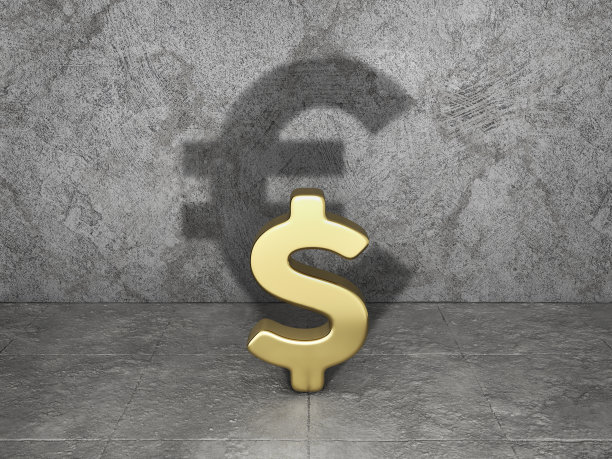 美元符号投射出欧元符号的剪影。三维演示图片下载