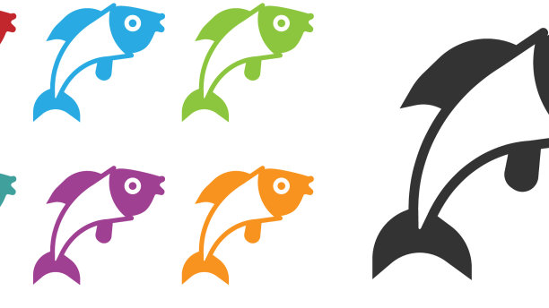 黑色鱼图标孤立在白色背景设置图片下载