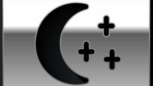 银色的月亮和星星图标孤立在黑色图片下载