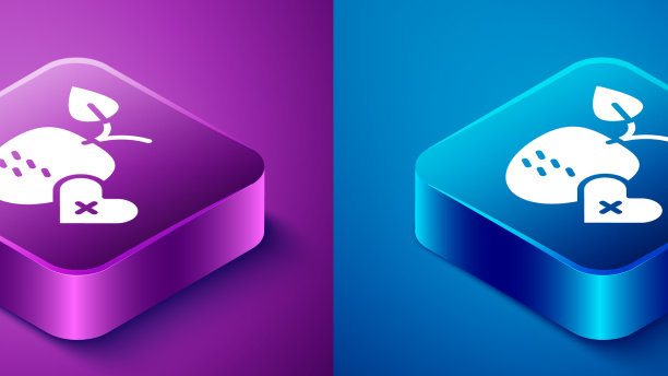 等距健康水果图标分离在蓝色和图片下载